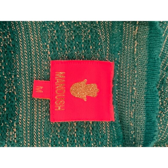 Manouch Pauline Teal Green & Metallic Gold Ruffle Cardigan, Size M - Picture 9 of 11